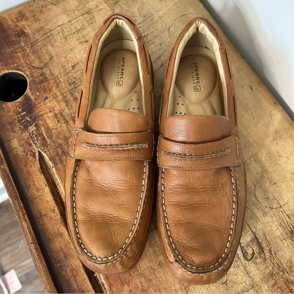 Sperry Topsider Brown Leather Loafer Shoes Men's 9.5 Deck Shoes Preppy Boardwalk